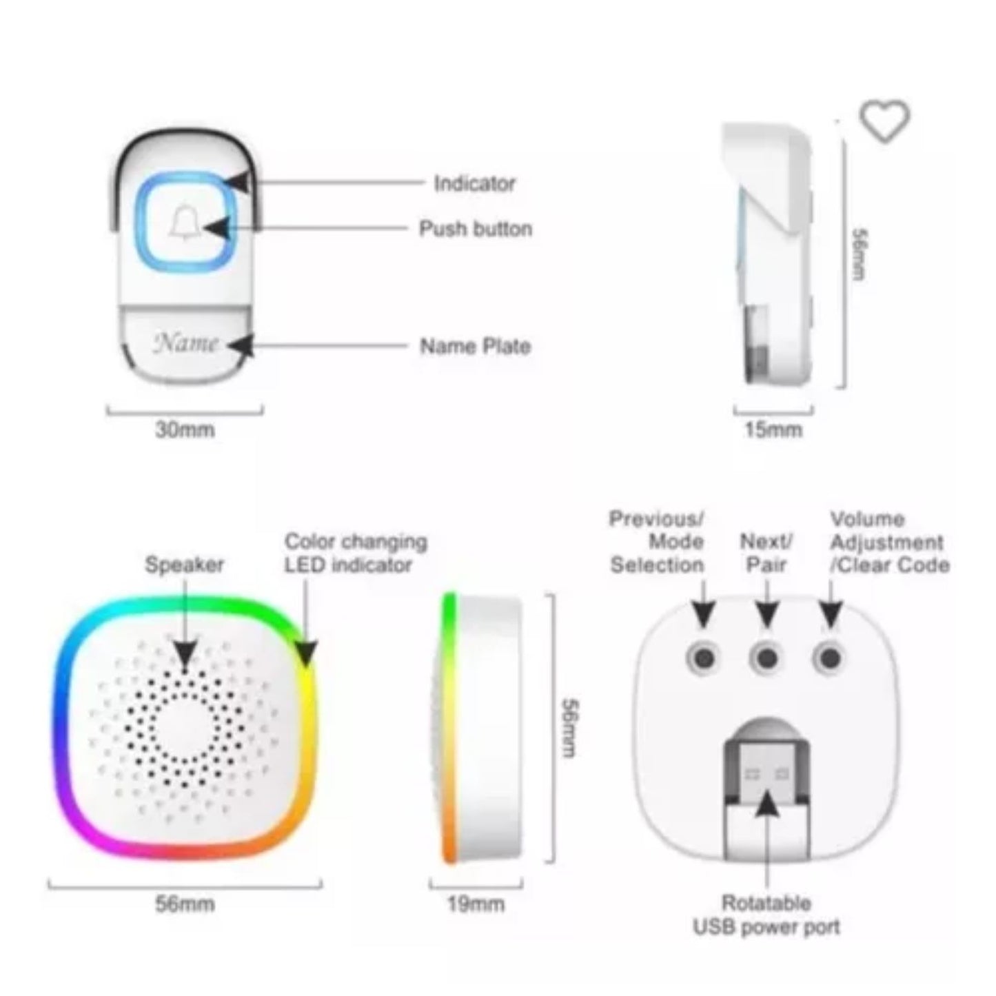 Timbre Inalámbrico Varios Tonos Varios N